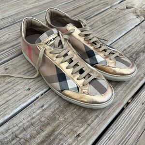 Burberry Gold and Beige Plaid Sneakers